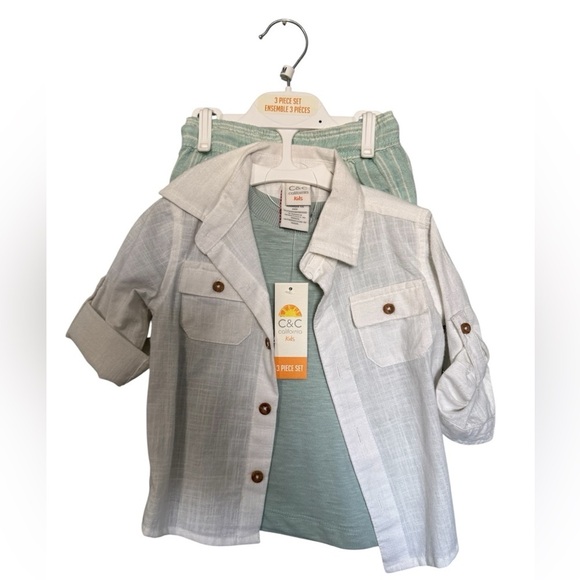 C&C California Other - NWT C&C California 3-Piece Light Gray and Mint Green Shirt Set Size 12M
